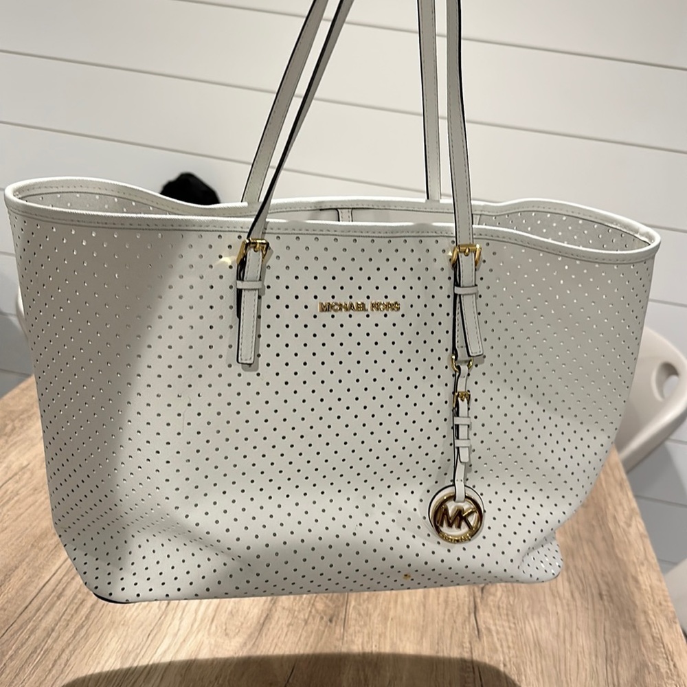 Michael Kors white leather tote